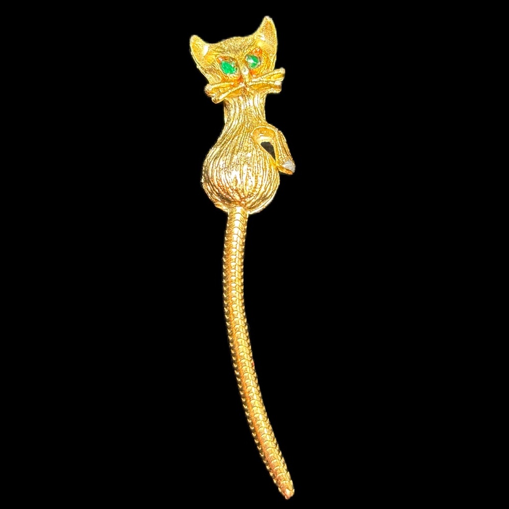 Vintage Green Eye Cat Brooch